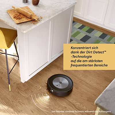 iRobot® Roomba® j7+ WLAN-fähiger Saugroboter mit automatischer Absaugstation, Kartierung und Zwei Gummibürsten für alle Böden -Objekterkennung und -vermeidung - Lernt und kartiert
