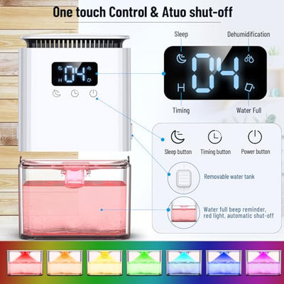 Luftentfeuchter Elektrisch Entfeuchter Keller 1300mL Raumentfeuchter klein Dehumidifier Automatisches Abtauen Mit 7 Farbe Nachtlicht Schlafmodus Entfeuchter Leise für Wohnung Badezimmer Schlafzimmer