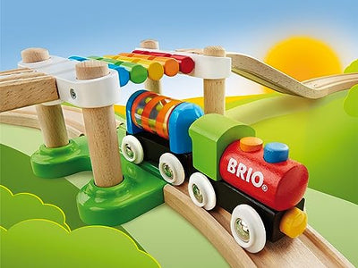 BRIO World 33727 Mein erstes Bahn Spiel Set - Zug mit Waggon, Schienen & Hängebrücke für Kleinkinder Einsteiger-Set empfohlen ab 18 Monaten