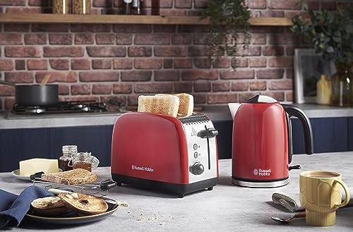 Russell Hobbs Toaster [für 2 Scheiben] Colours Plus Edelstahl Rot (extra breite Toastschlitze, inkl. Brötchenaufsatz, 6 Bräunungsstufen + Auftaufunktion, Lift & Look-Funktion, 1600W) 26554-56