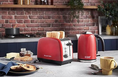 Russell Hobbs Toaster [für 2 Scheiben] Colours Plus Edelstahl Rot (extra breite Toastschlitze, inkl. Brötchenaufsatz, 6 Bräunungsstufen + Auftaufunktion, Lift & Look-Funktion, 1600W) 26554-56