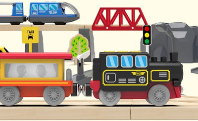 TOPLIVING Motorisierter Zug für Holzschienen, Ferngesteuerter Zug mit magnetischer Verbindung, batteriebetriebener Lokomotivzug für Kleinkinder, kompatibel mit Thomas, Brio, Chuggington