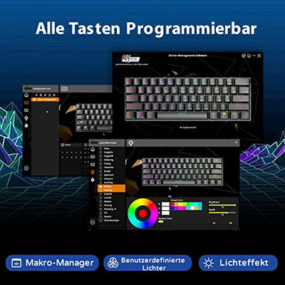 RK61 Mechanische Gaming-Tastatur, 2,4 GHz Wireless/Bluetooth/Wired 60% Mechanische Tastatur 61 Tasten Hot-Swap-fähiger Blauer Schalter mit RGB-Beleuchtung Kompatibel für Win/Mac, Weiß (QWERTZ)