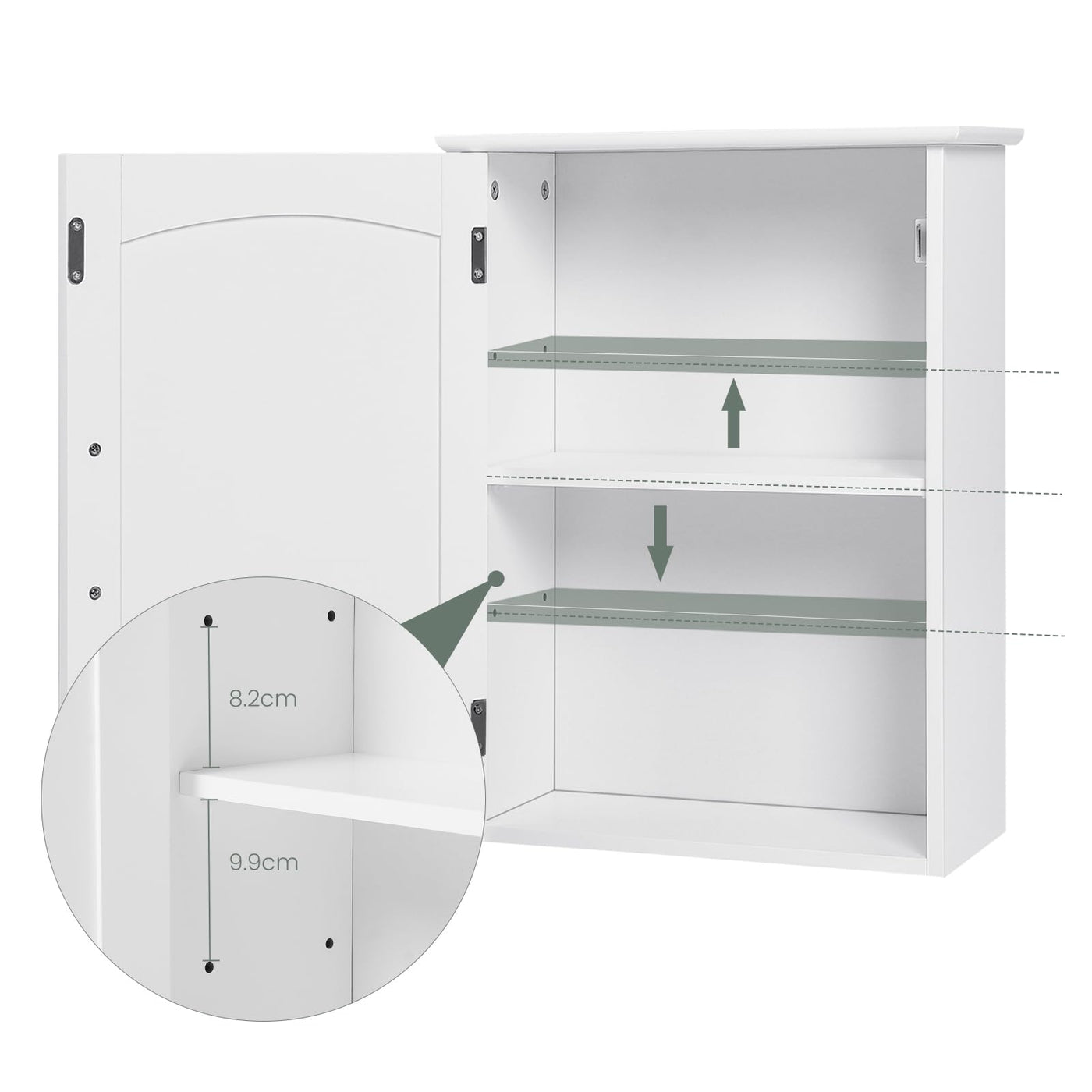 EUGAD Hängeschrank Bad, hängender Badezimmerschrank Badschrank Arzneischrank Medizinschrank, Wandschrank mit Tür, verstellbare Ablage, Weiß, 40x51x17 cm