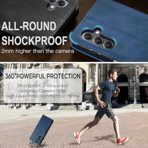 KZB Handyhülle für Samsung Galaxy A15 5G Hülle Premium Leder Klappbar Tasche Flip Case Magnet Kartenfach Standfunktion Klapphülle Schutzhülle für Samsung Galaxy A15 4G/5G - Blau