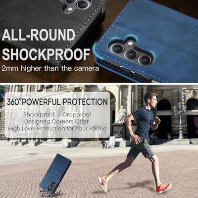 KZB Handyhülle für Samsung Galaxy A15 5G Hülle Premium Leder Klappbar Tasche Flip Case Magnet Kartenfach Standfunktion Klapphülle Schutzhülle für Samsung Galaxy A15 4G/5G - Blau