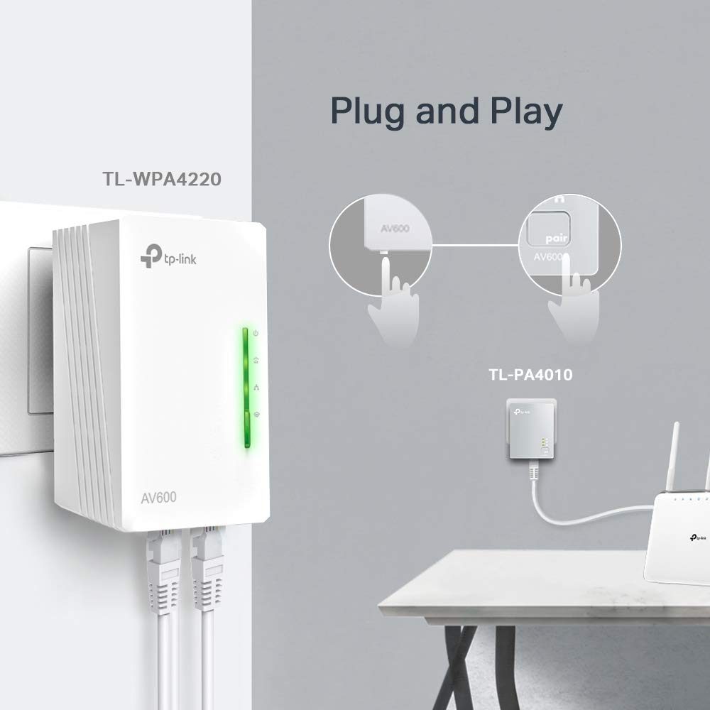 TP-Link WLAN Powerline Adapter Set TL-WPA4220 KIT(600Mbit/s, WLAN 300Mbit/s, Wi-Fi Clone, Fast-Ethernet-LAN, Plug&Play, Kompatibel mit allen HomePlug AV/AV2)