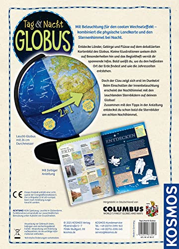 Kosmos 673017 Tag & Nacht Globus 26cm mit Beleuchtung, Globus für Kinder ab 7 Jahren, Weltkugel zum Entdecken, Leuchtglobus