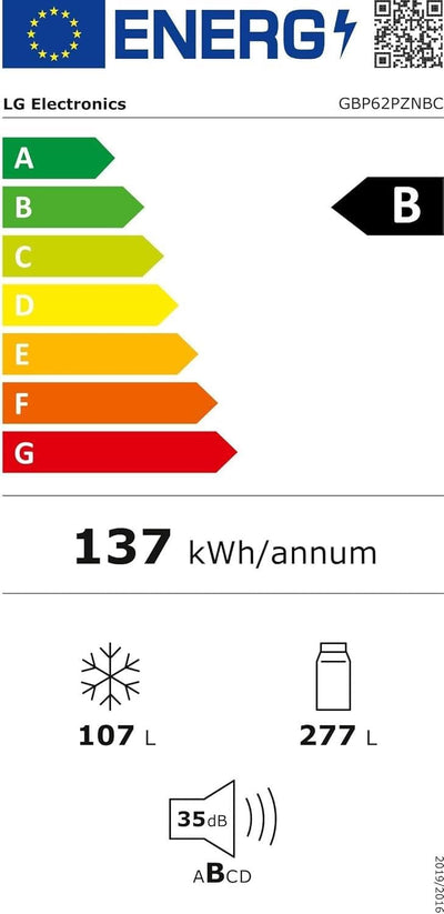 LG GBP62PZNBC, Klasse B, 384 L, Kühl-/ Gefrierkombination, Frische Features, Kühlschrank mit Gefrierfach und Innendisplay, DoorCooling+, LINEARCooling, 59,5 x 203 x 67,5 cm ꟷ Platinum Silver