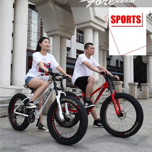 Wmmner Mountainbike mit dicken Reifen für Erwachsene, Rahmen aus Kohlenstoffstahl mit Doppelscheibenbremse, ideal für Reiten und Abenteuer im Gelände, Weiß (1/24 Zoll)