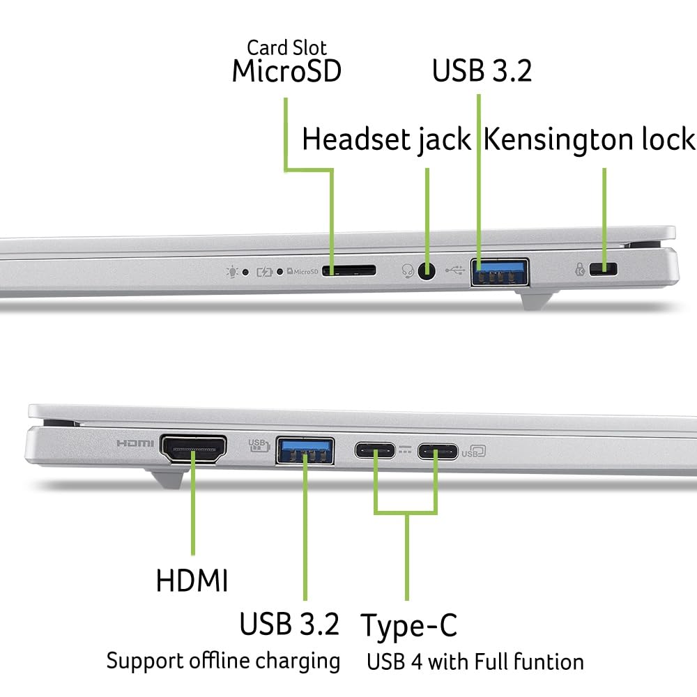 Acer Aspire 14 AI OLED (A14-61M-R8SZ) KI Laptop, Copilot+ PC, 14" WUXGA OLED Display, AMD Ryzen Al 7 350, 32 GB RAM, 1 TB SSD, AMD Radeon 860M, Windows 11, QWERTZ Tastatur, Silber