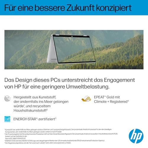 HP OmniBook 5 Flip 14-fp0254ng 2 in 1 Convertible Laptop, 14 Zoll 2K-Touchscreen (1920 x 1200), Intel Core i5-1334U, 16 GB RAM, 512 GB SSD, QWERTZ, Windows 11 Home, Silber