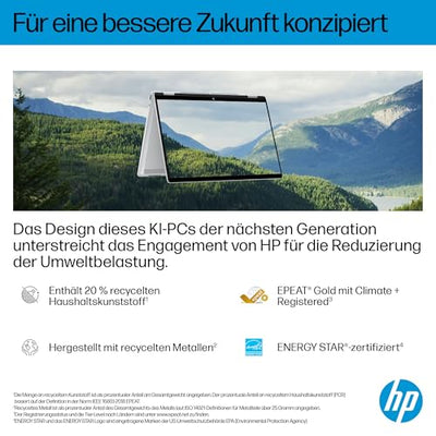 HP OmniBook X Flip 2in1 Next Gen AI Laptop | Intel Core Ultra 7 256V | dedizierte NPU für KI | 47 NPU Tops | Copilot+ PC | 14" 3K 2880x1800 OLED Touchscreen | 16GB | 1TB SSD | Win11 | QWERTZ | Silber