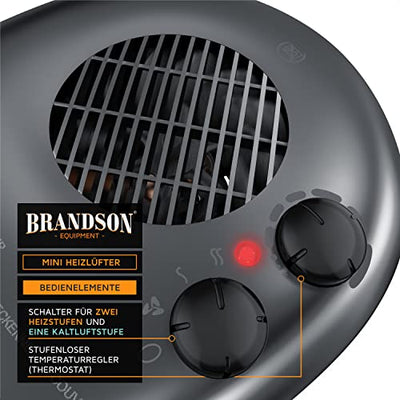 Brandson - Heizlüfter energiesparend leise - 3 Leistungsstufen - Heizlüfter Bad mit Thermostat - Betriebsanzeige - 2000W - geräuscharm energieeffizient - Überhitzungsschutz, automatische Abschaltung