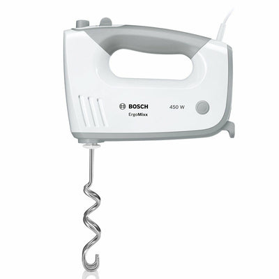 Bosch Hausgeräte ErgoMixx MFQ36400, 2 Rührbesen, 2 Edelstahl-Knethaken, spülmaschinengeeignet, 5 Stufen plus Turbostufe, 450 W, weiß