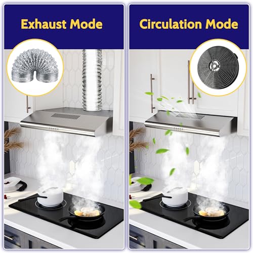 FIREGAS Dunstabzugshaube 60cm für Umluft- oder Abluftbetrieb, Dunstabzugshaube 60cm mit Bürstenloser motor & 3 Leistungsstufen, Abzugshaube Abluftleistung 250 m³/h, Edelstahl