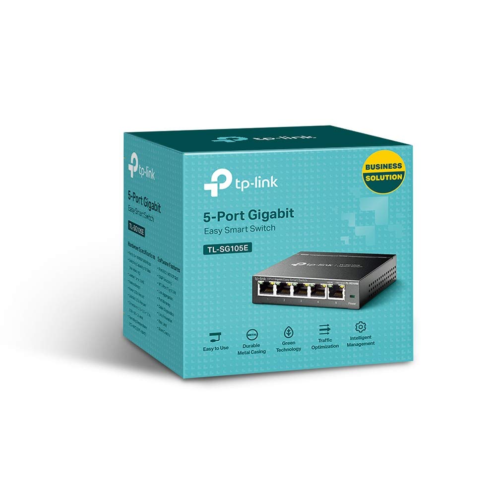 TP-Link TL-SG105E 5-Ports Gigabit Easy Smart Managed Netzwerk Switch(Plug-and-Play,Metallgehäuse, QoS, IGMP-Snooping,LAN Verteiler, zentrales Management, energieeffizient)schwarz metallic