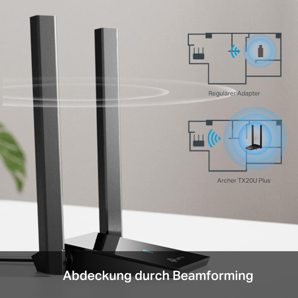 TP-Link Archer TX20U Plus WLAN Stick Für PC, WiFi 6 AX1800 Dual Band, USB 3.0, MU-MIMO, Antennen mit hoher Verstärkung, WPA3-Verschlüsselung, Kompatibel mit Windows 11/10, Schwarz, único