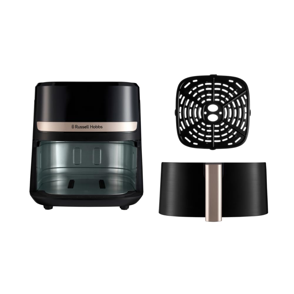 Russell Hobbs Heißluftfritteuse L 4,3L Rapid AirFryer [sehr kleines Gehäuse, sehr leise, 9 Programme] SatisFry (spülmaschinenfest, Fritteuse ohne Öl, TouchScreen, Grillen, Backen, Braten etc) 27610-56