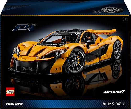 LEGO Technic McLaren P1, Set mit Supersportwagen für Erwachsene, Geschenk für Autofans, maßstabsgetreues Sammlerstück mit V8-Kolbenmotor und 7-Gang-Getriebe, Modellauto, Spielzeugauto Set 42172