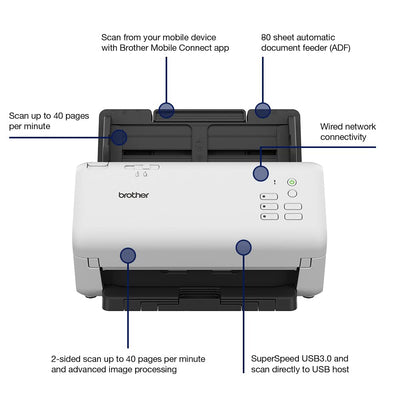 Brother ADS-4300N Desktop-Dokumentenscanner, SuperSpeed USB 3.0, doppelseitig, erweiterte Bildaufnahme, UK-Stecker