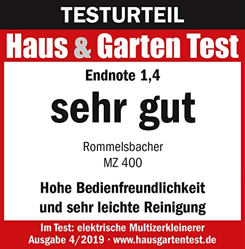 ROMMELSBACHER Multi Zerkleinerer MZ 400 – kraftvoller Motor, 4-flügeliges Spezialmesser aus Edelstahl, 1 Liter Glasbehälter, schwarz/Chrom gebürstet, 400 Watt