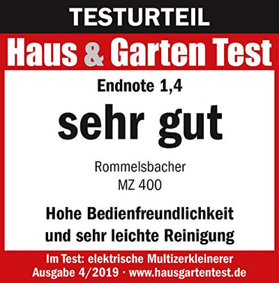 ROMMELSBACHER Multi Zerkleinerer MZ 400 – kraftvoller Motor, 4-flügeliges Spezialmesser aus Edelstahl, 1 Liter Glasbehälter, schwarz/Chrom gebürstet, 400 Watt
