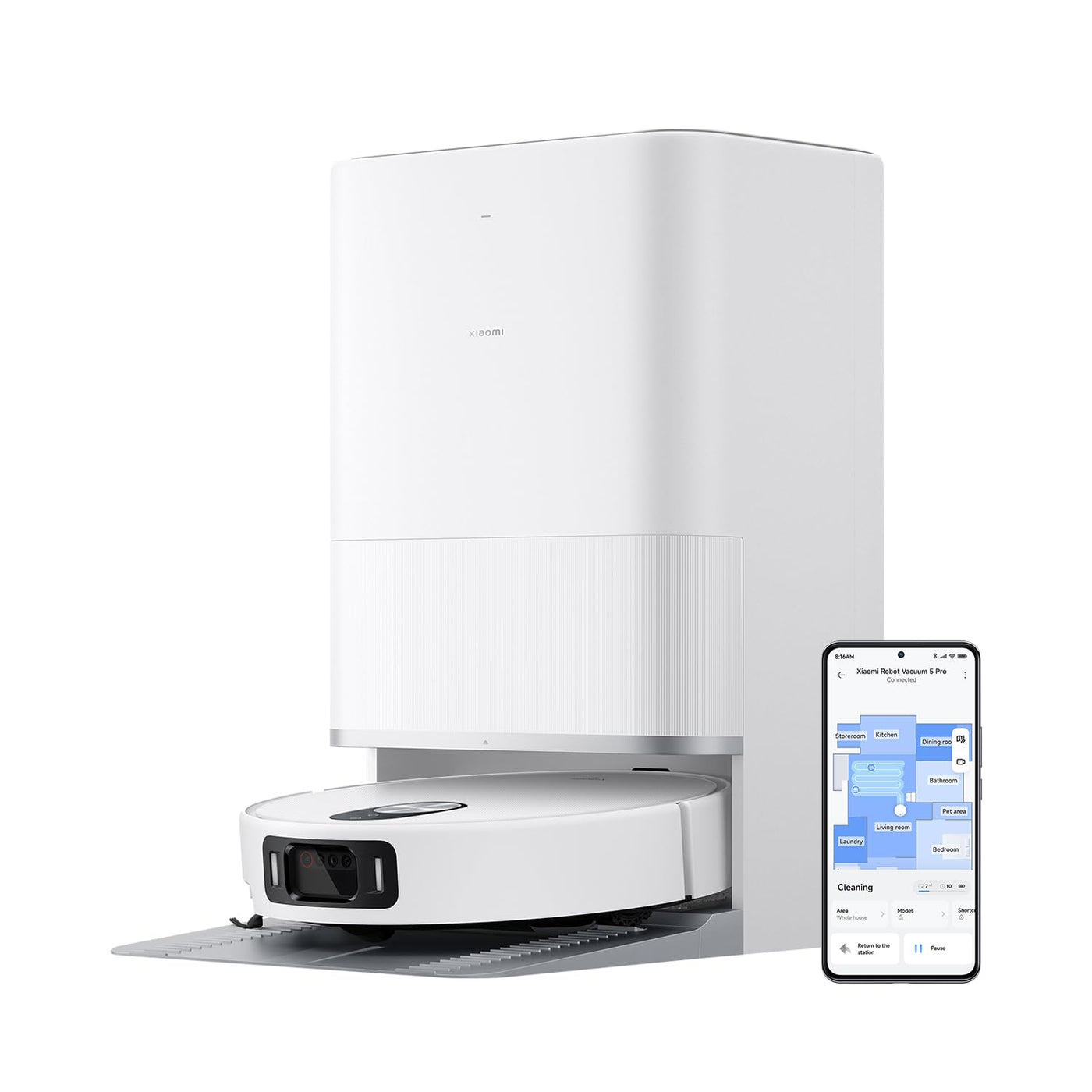 XIAOMI Robot Vacuum 5 Pro Saugroboter mit Wischfunktion, 20.000Pa, Ausfahrbarer Mopp & Seitenbürste, Selbstreinigende All-in-One Basisstation, KI-Navigation, App & Sprachsteuerung