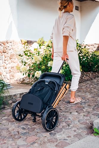 MoMi ESTELLE PLUS LIGHT Kinderwagen ab 6. Monat (bis 22 kg), klappbarer Buggy mit 5-Punkt-Sicherheitsgurt, Einkaufskorb und Liegefunktion, Teleskop-Stange zum Ziehen, steht nach dem Zusammenklappen