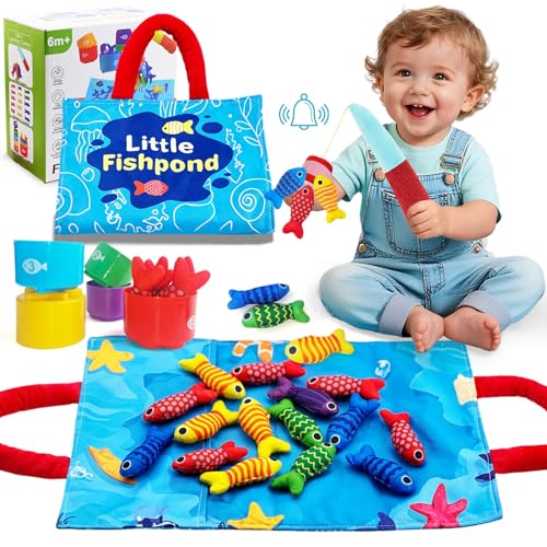 Baby Spielzeug ab 1 2 3 Jahr - Montessori Spielzeug ab 1-3 Jahre Angelspiel für Kinder 6 12 Monate Lernspiele Motorikspielzeug Montessori Spielzeug Fische Angeln Spiel - Kleine Geschenke Mädchen Junge