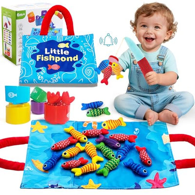 Baby Spielzeug ab 1 2 3 Jahr - Montessori Spielzeug ab 1-3 Jahre Angelspiel für Kinder 6 12 Monate Lernspiele Motorikspielzeug Montessori Spielzeug Fische Angeln Spiel - Kleine Geschenke Mädchen Junge