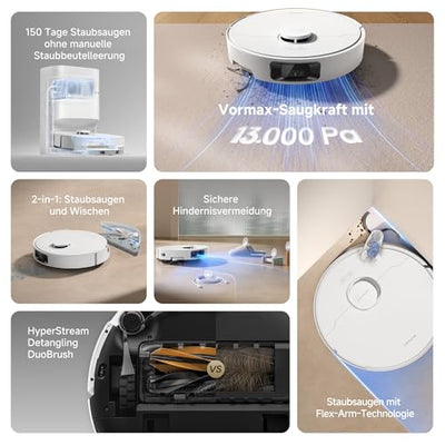 dreame D20 Pro Plus Saugroboter, 13.000 Pa Saugkraft, DuoBrush für Tierhaare, Eckenrein, Selbstentl, Hindernisverm. m. LDS-Navigation & Laser, saugt und wischt, Hartböden & Teppiche, 5.200 mAh Akku