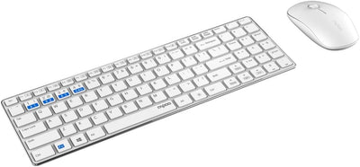 Rapoo 9300M kabelloses Tastatur-Maus Set Wireless Deskset 1300 DPI Sensor 12 Monate Batterielaufzeit kompakt DE-Layout QWERTZ PC & Mac - weiß