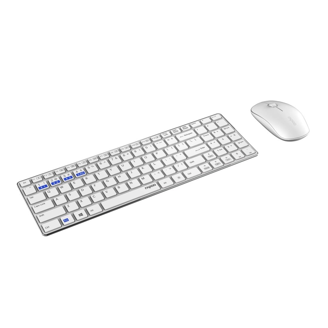 Rapoo 9300M kabelloses Tastatur-Maus Set Wireless Deskset 1300 DPI Sensor 12 Monate Batterielaufzeit kompakt DE-Layout QWERTZ PC & Mac - weiß
