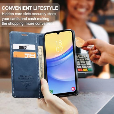 KZB Handyhülle für Samsung Galaxy A15 5G Hülle Premium Leder Klappbar Tasche Flip Case Magnet Kartenfach Standfunktion Klapphülle Schutzhülle für Samsung Galaxy A15 4G/5G - Blau