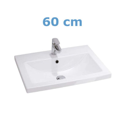 VBChome Waschtischunterschrank 60 cm Waschbecken mit Unterschrank 2 Schubladen Nussbaum Badmöbel weiß Hochglanz Badezimmermöbel hängend