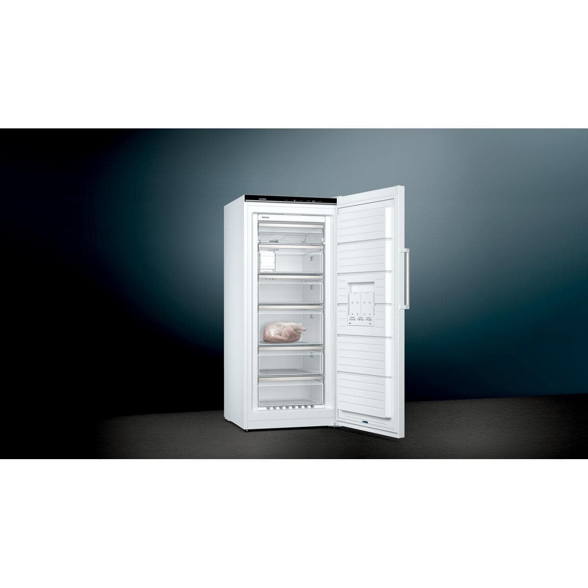 Siemens GS51NAWCV iQ500 Gefrierschrank, 161 x 70 cm, 289 L, noFrost nie wieder abtauen, bigBox Platz für großes Gefriergut, varioZone flexible Glas-und Schubladen