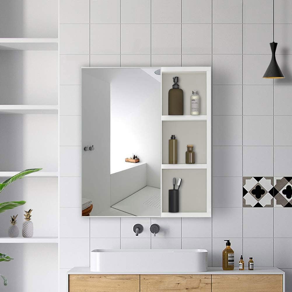 CLIPOP Badezimmer Spiegelschrank,Badezimmerschrank mit Einzeltür Verspiegelt und 2 Einlegeböden,Holz Badschrank Hängend Wandschrank mit Spiegel,45 x 17 x 52 cm