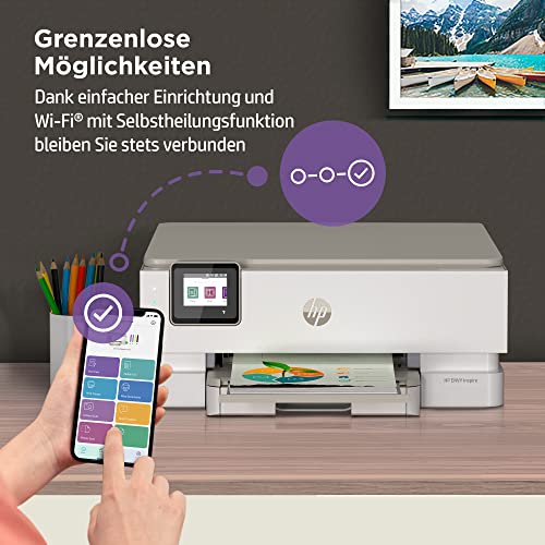 HP Envy Inspire 7220e Multifunktionsdrucker, Tintenstrahldrucker, 20€ Cashback, 3 Monate gratis drucken mit HP Instant Ink inklusive, HP+, Drucken, Scannen, Kopieren, Fotodruck, DIN A4, WLAN, Airprint