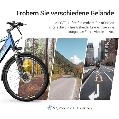 Eleglide C1/C1 ST E Bike mit Mittelmotor, 27,5 Zoll 70 Nm Elektrofahrrad für Damen und Herren, 250W E-Bike, 14,5 Ah Lithium-Akku, Shimano 7 Gänge Trekking Ebike, cityräder 25km/h bis zu 150KM (C1)