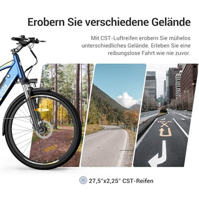 Eleglide C1/C1 ST E Bike mit Mittelmotor, 27,5 Zoll 70 Nm Elektrofahrrad für Damen und Herren, 250W E-Bike, 14,5 Ah Lithium-Akku, Shimano 7 Gänge Trekking Ebike, cityräder 25km/h bis zu 150KM (C1)