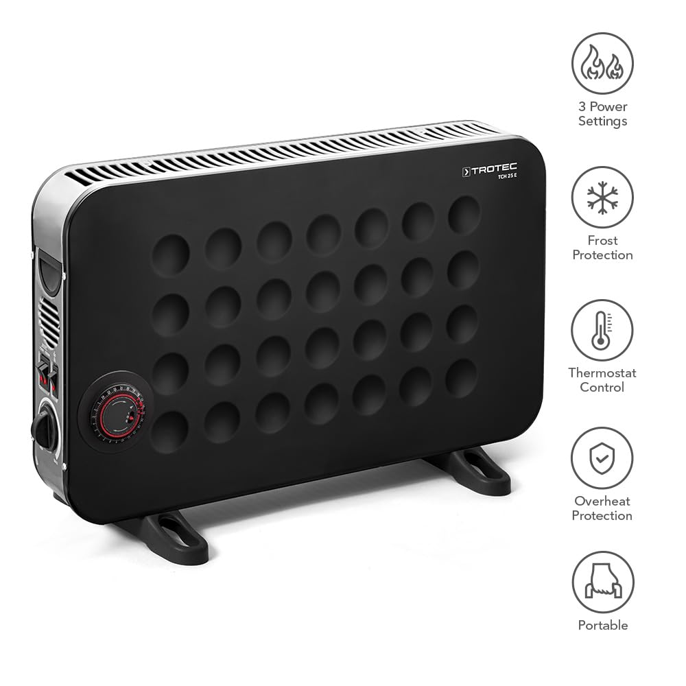 TROTEC Heizkörper elektro TCH 25 E – Heizleistung 750 W / 1250 W / 2000 W – Konvektor mobil, schwarz