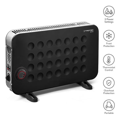 TROTEC Heizkörper elektro TCH 25 E – Heizleistung 750 W / 1250 W / 2000 W – Konvektor mobil, schwarz