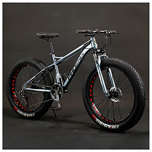 MEVZHH Erwachsenes Mountainbike, 24-Zoll-Räder, Fat Tire Mountainbikes Hardtail Mountainbike, Herren, Frauen Stahlrahmen, Mechanische Scheibenbremsen, Weiß, 30 Geschwindigkeit/Grau/21 Geschwindigkeit