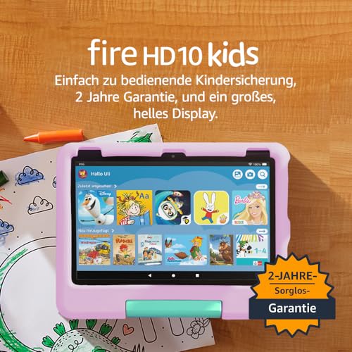 Fire HD 10 Kids-Tablet (Neueste Generation), für Kinder ab dem Vorschulalter | Mit brillantem 10-Zoll-Display, Kindersicherung und 2 Jahren Sorglos-Garantie | Version 2023, 32 GB, rosa