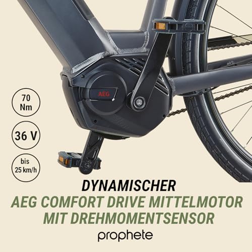 Prophete Geniesser 3.0 City E-Bike 28 Zoll - 360Wh - Integrierter Akku - Mittelmotor AEG - 7-Gang Nabenschaltung - HDY. Scheibenbremse - Rahmenhöhe 48 cm