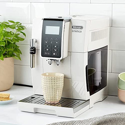 De'Longhi DINAMICA ECAM 350.35.W - Vollautomatische Kaffeemaschine, 1.8 l, weiß – (freistehend, Maschine Espresso Kaffeemaschine, weiß, LCD-Display, 1,8 l)