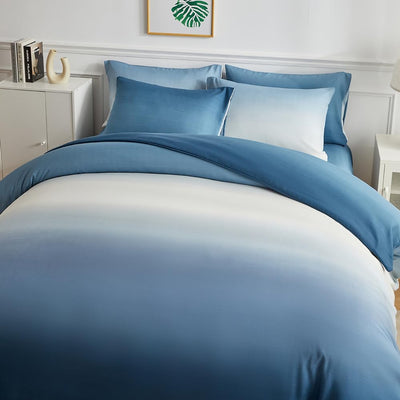 OLDBIAO Bettwäsche 200x200 cm 3er Set (1 Bettbezug 200x200cm + 2 Kissenbezüge 80x80cm), Weiß - Blau Farbverluaf Design, Weich Pflegeleicht Bettdecke Cover aus Mikrofaser Ästhetisch Bettwaren