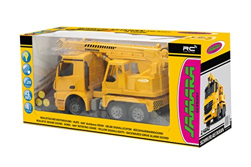 JAMARA 404950 - Schwerlastkran Mercedes Arocs 1:20 2,4G - drehbarer und ausfahrbarer Kran, Seil Heben/senken, realistischer Motorsound, Hupe, Rückfahrwarnsound, 4 Radantrieb,gelbe LED Signallichter