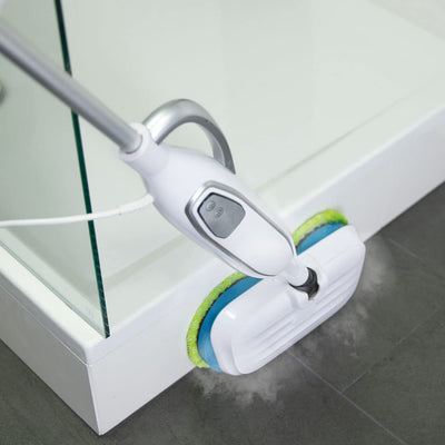 Livington Steam Twister weiß - Mega Spar Set - rotierender Dampfreiniger inkl. Reinigungsaufsätze & Ersatzpads - Dampfbesen & Handdampfreiniger - elektrischer Bodenwischer - Mop
